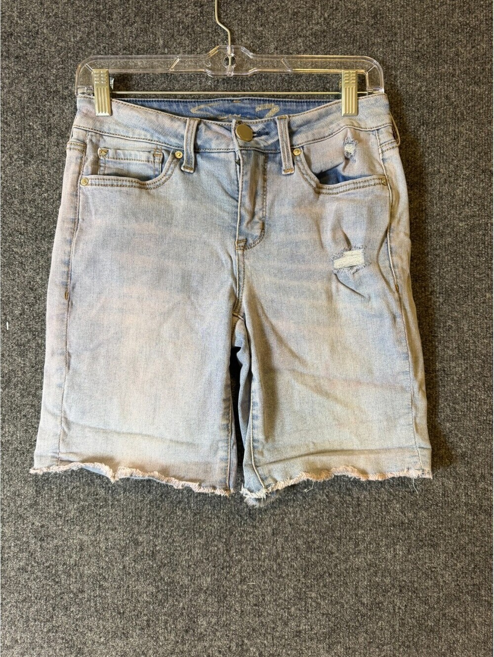 Seven 7 Womens Denim Shorts Size 4 Distressed Cut Off Raw Hem Light Wash Bermuda